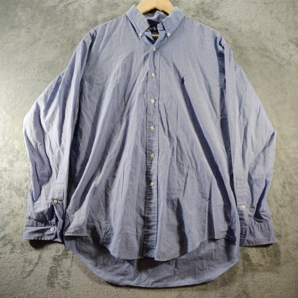 Ralph Lauren Shirt Men's 16-35 Blue Plaid  Yarmouth‎ Button Down Long Sleeve